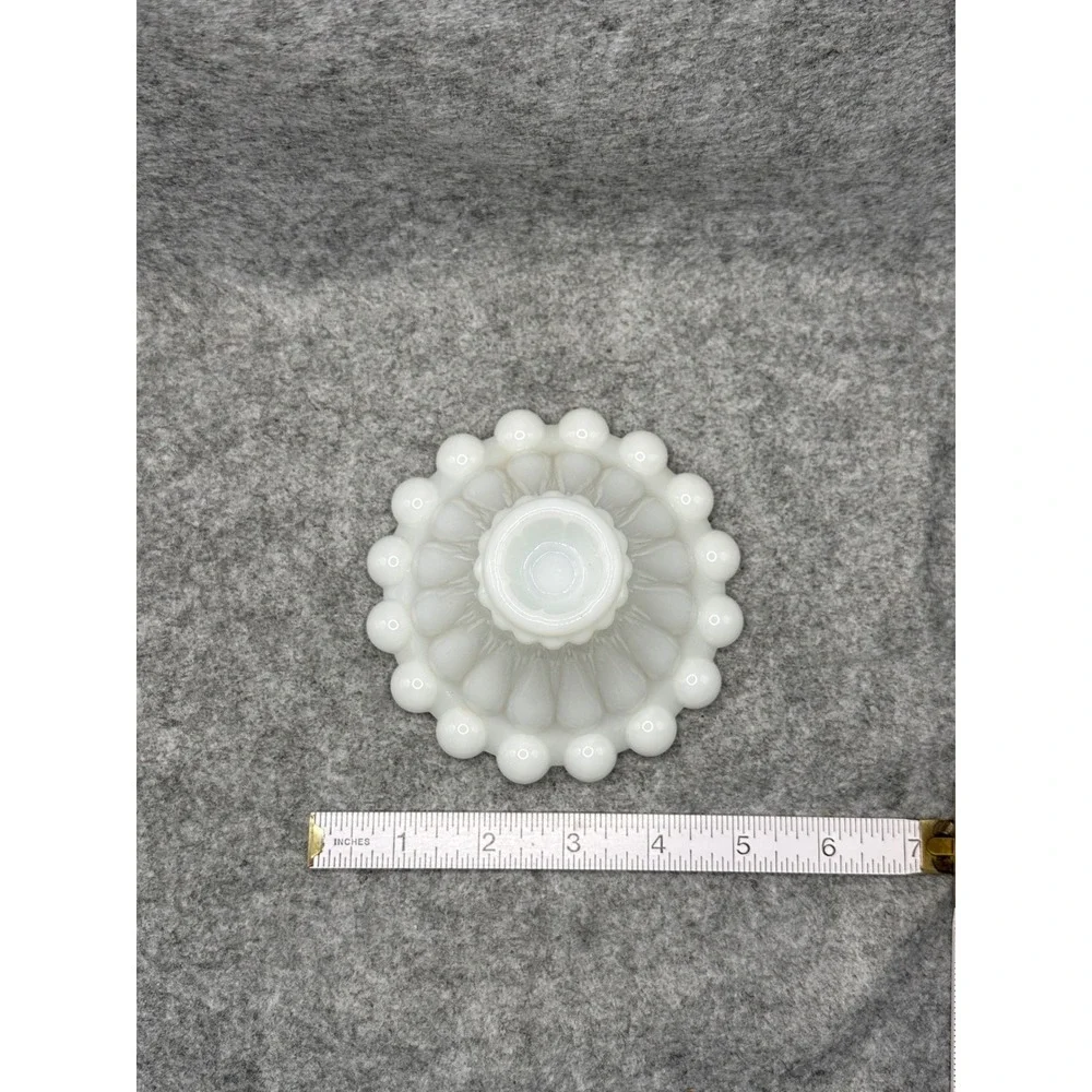 Vintage Fenton White Milk Glass Hobnail Taper Candle Holder Beaded Base 4.5